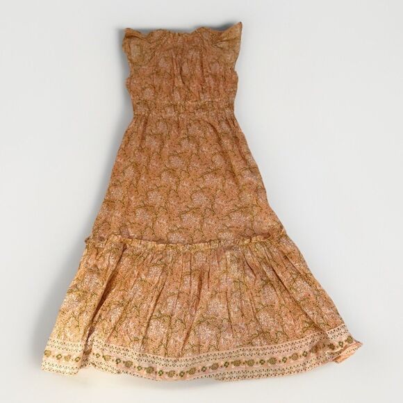 Cleobella Organic Cotton Peach Floral Smocked Midi Dress- Large - Picture 8 of 16